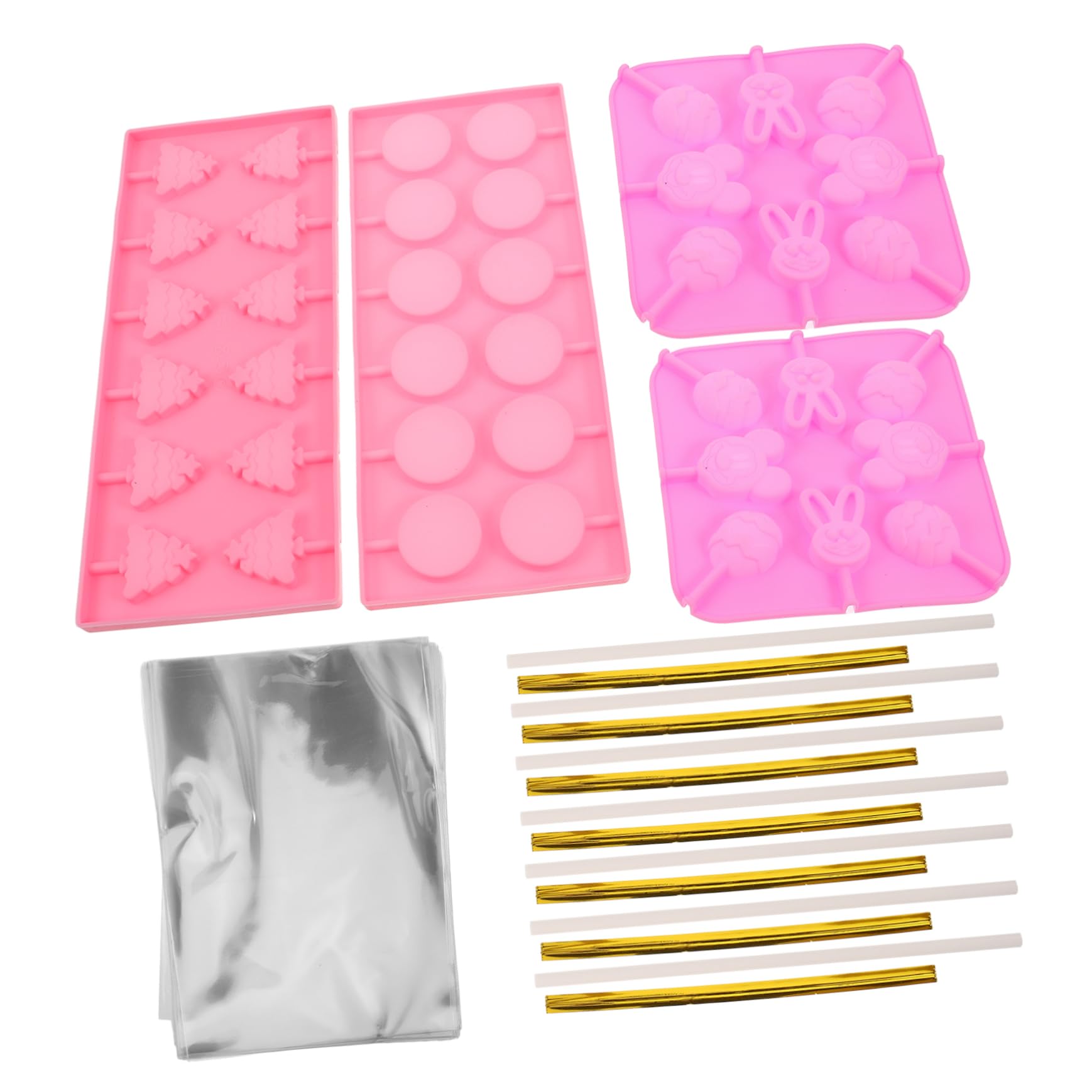 Molde para Piruletas de Silicona 7 Piezas para Chocolate | Navideño con Formas Variadas, Incluye Palitos, Bolsas y Bridas, Resistente al Calor para Dulces