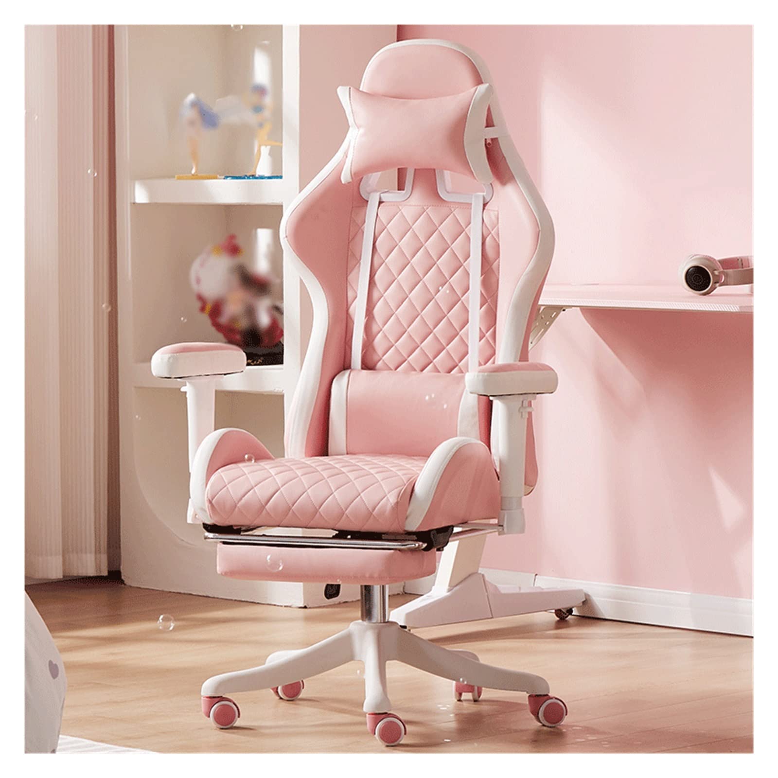 TBSZCM Silla ergonómica de Cuero para niñas, cómoda Silla giratoria para Juegos en casa y Oficina, Silla para computadora Gamer Live Run Forward