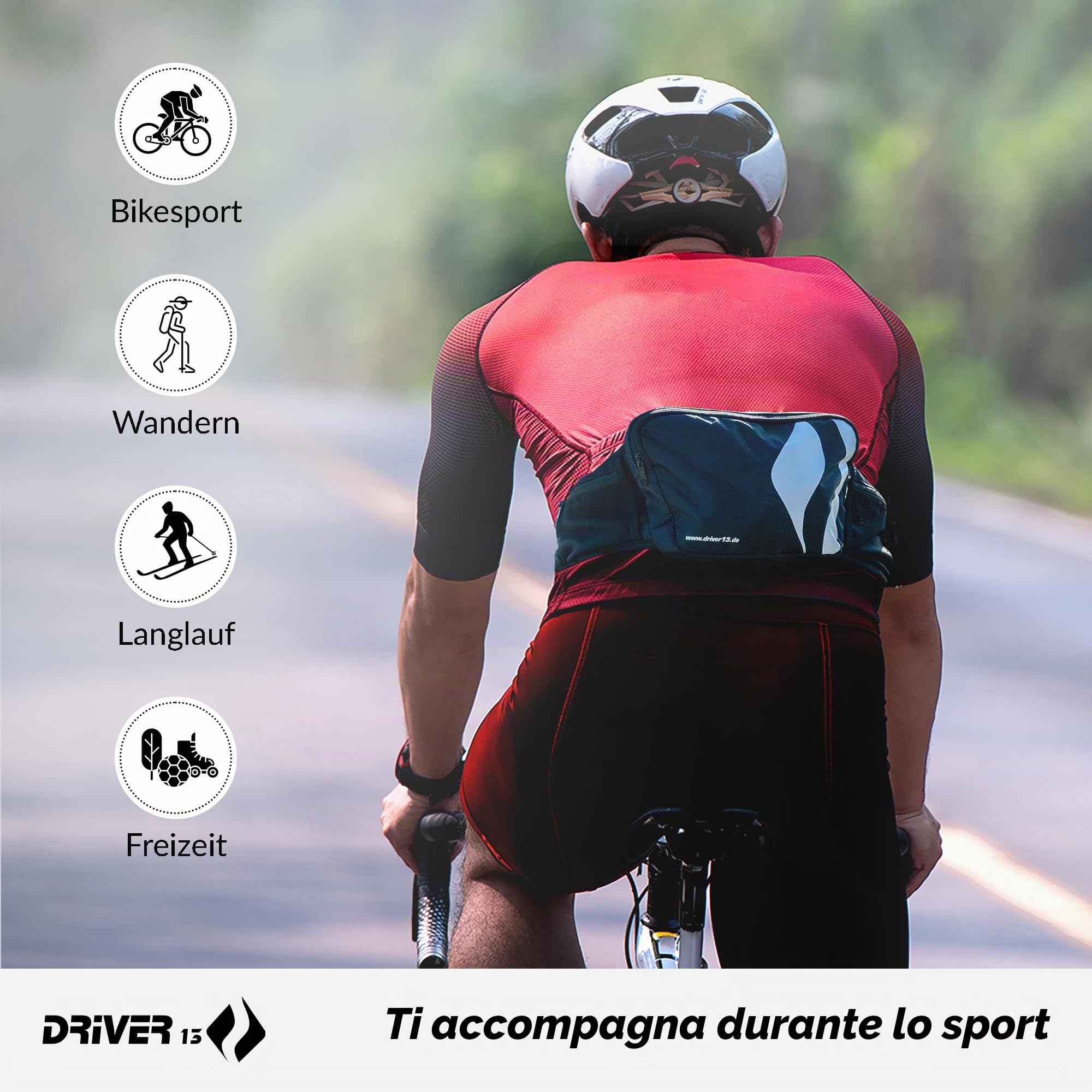 Driver13 Hipo Pack marsupio 3 L, marsupio per bici, trekking e trail, tasche interne, clip portachiavi, nero