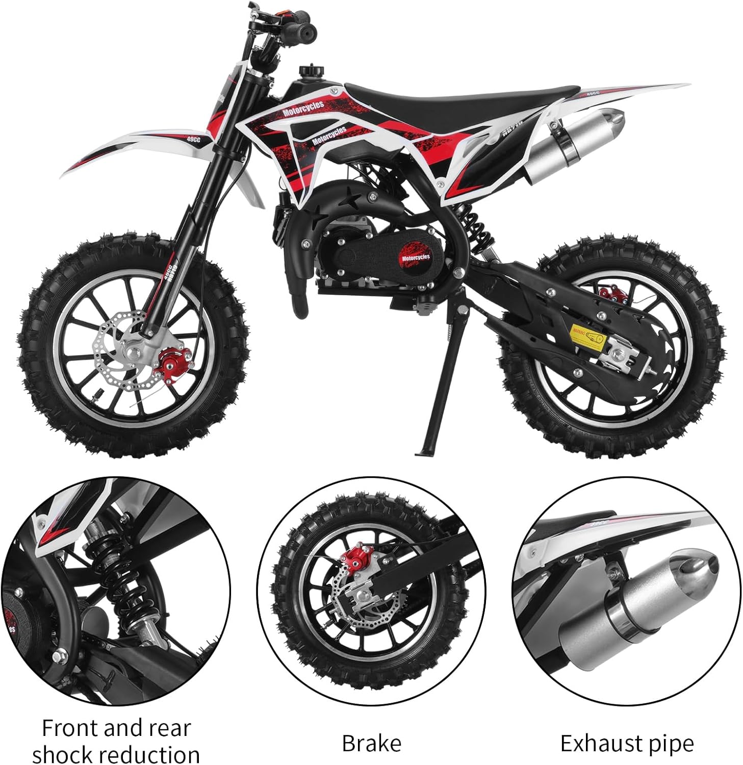 50cc Dirt Bike for Kids 8-14 - Gas Powered Mini Dirt Bike Motorcycle, 2-Stroke Pit Bike for Boys & Girls, Off-Road Pocket Bike with Front & Rear Disc Brakes (Black)