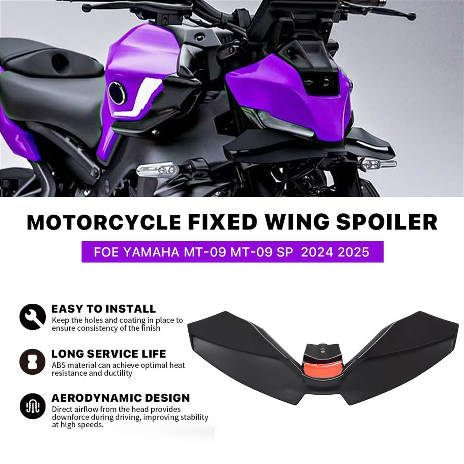 Front Bumper Splitter dachowy Pasuje do Yamaha MT-09 2024 2025 Małe Winglety Spoiler Aerodynamiczny Skrzydło Akcesoria motocyklowe Stałe skrzydło Owiewka