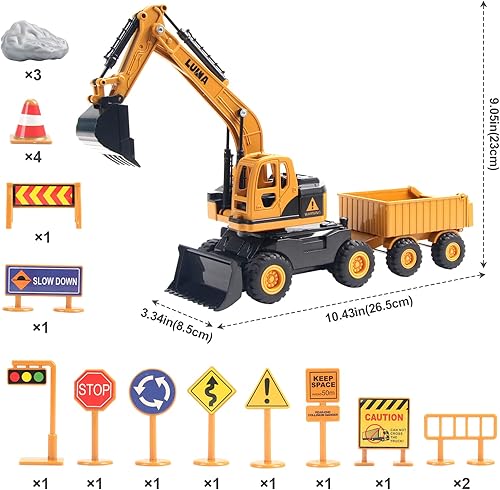 Miniatura 6 de Manrock Vehículos de excavadora de construcción de juguete con vertedero desmontable para niños pequeños, juego de vehículos de excavadora de