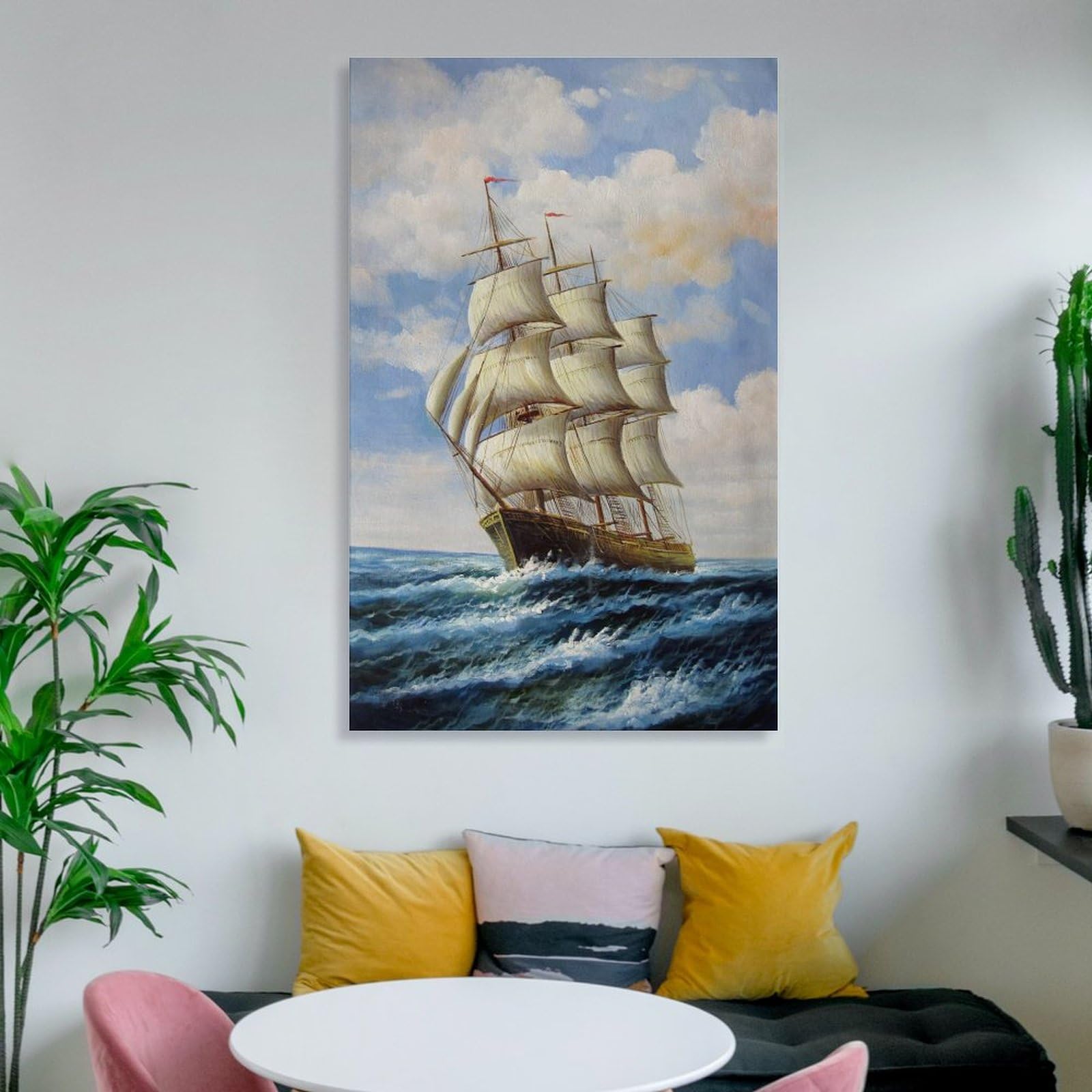 Targa In Metallo Vintage 20x30 Cm 'Ride The Wind And Waves' Con Barche A Vela E Luna - Decorazione Murale Motivazionale - 4