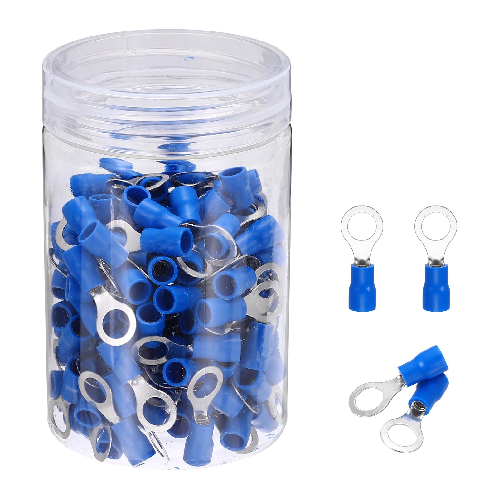 sourcing map 150Pcs Insulated Ring Terminal RVS2-6 Battery Lugs 16-14AWG Electrical Crimp Terminals Eyelet Wire Connectors for Industrial, Electrical Wiring, Blue