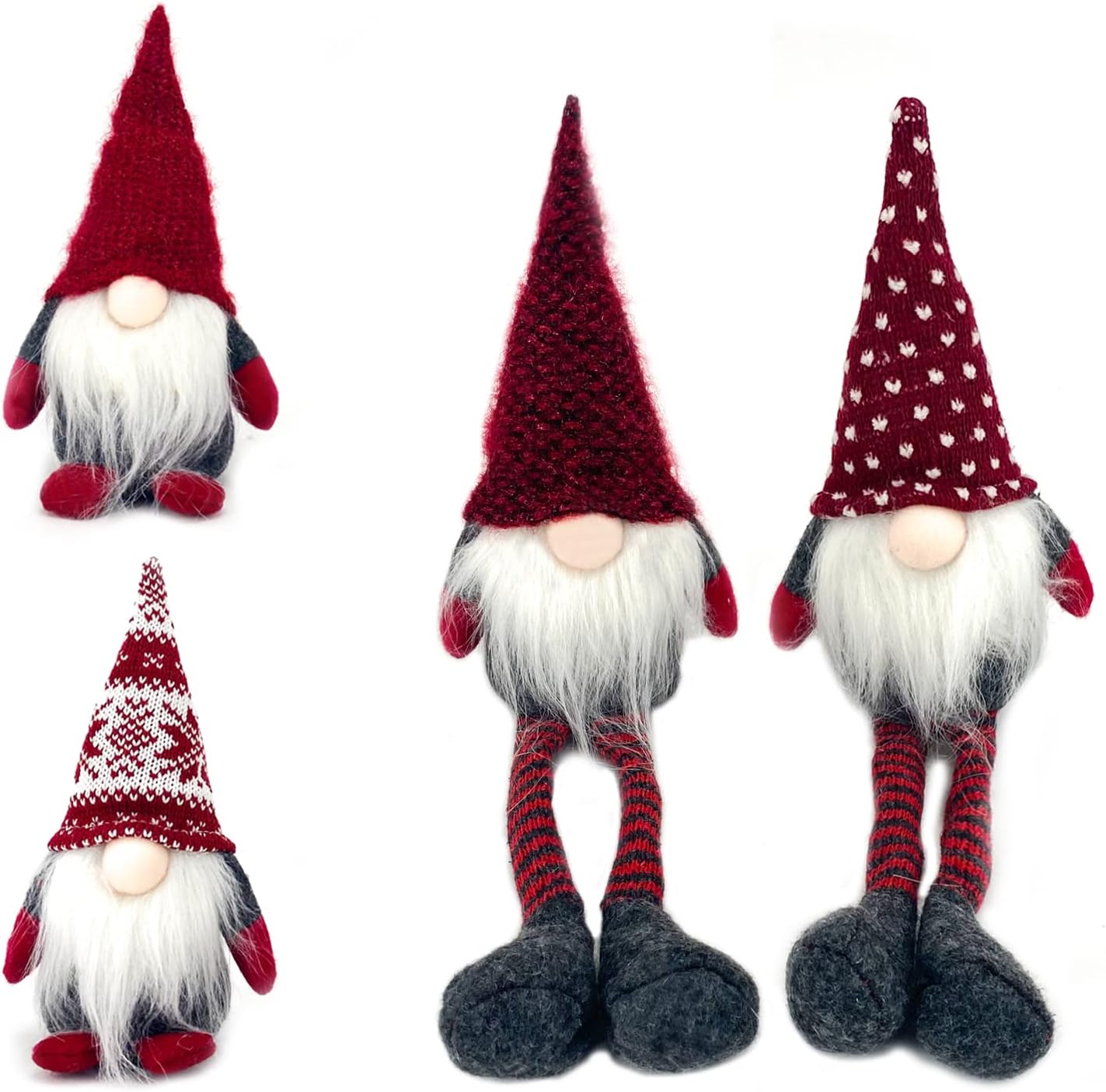 4PCS Needle Christmas Gnome Plush Woven Santa Claus, Handmade, Table Decorations, Home Decorations, Fireplace Decorations, Christmas Decorations (red Long Legs Mixed)