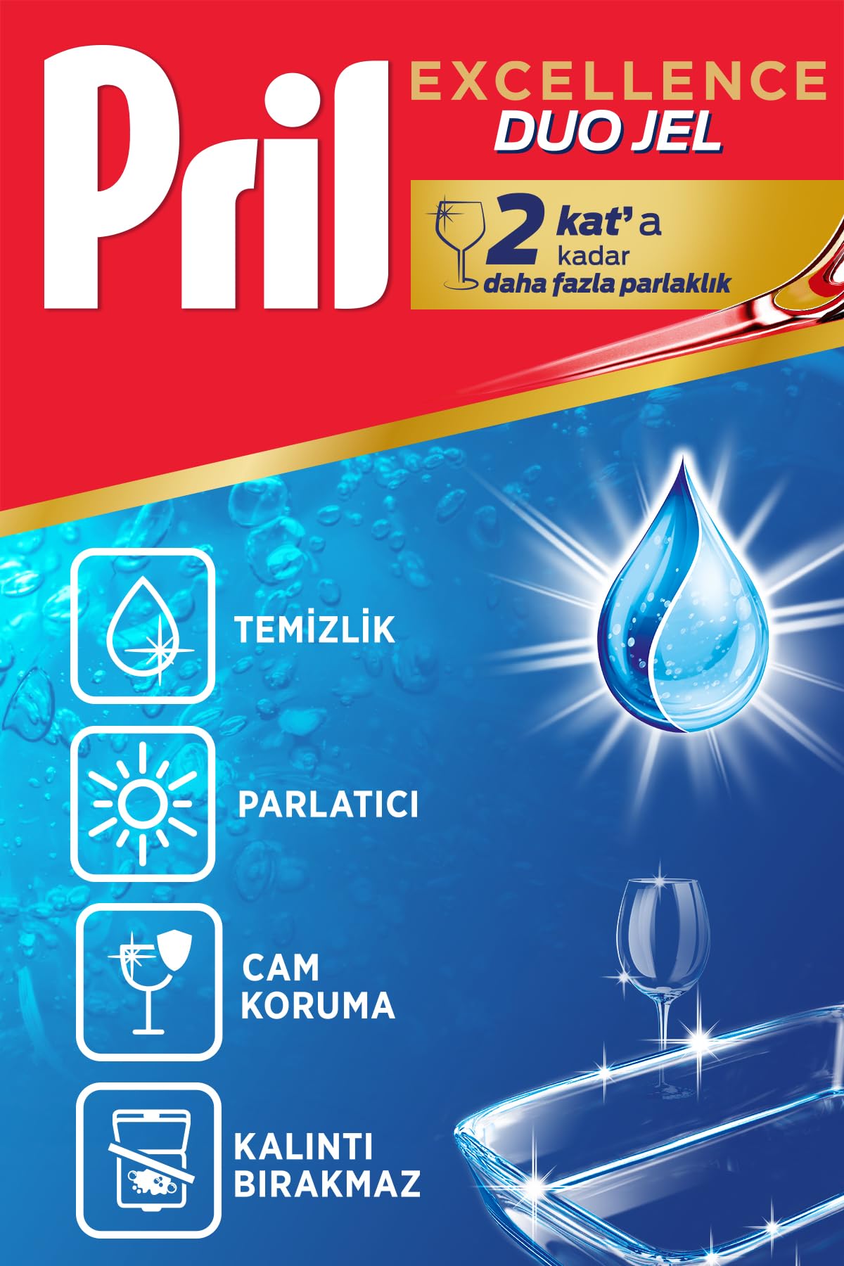 Pril Excellence Duo Jel Bulaşık Makinesi Deterjanı 900ml 50 Yıkama Hijyen (4 paketi)