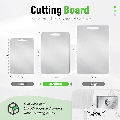 Miniatura 5 de BLACKYEW Tabla de cortar de acero inoxidable, tablas de cortar de doble cara para cocina, SUS 316 Tabla de cortar de acero inoxidable no tóxica de