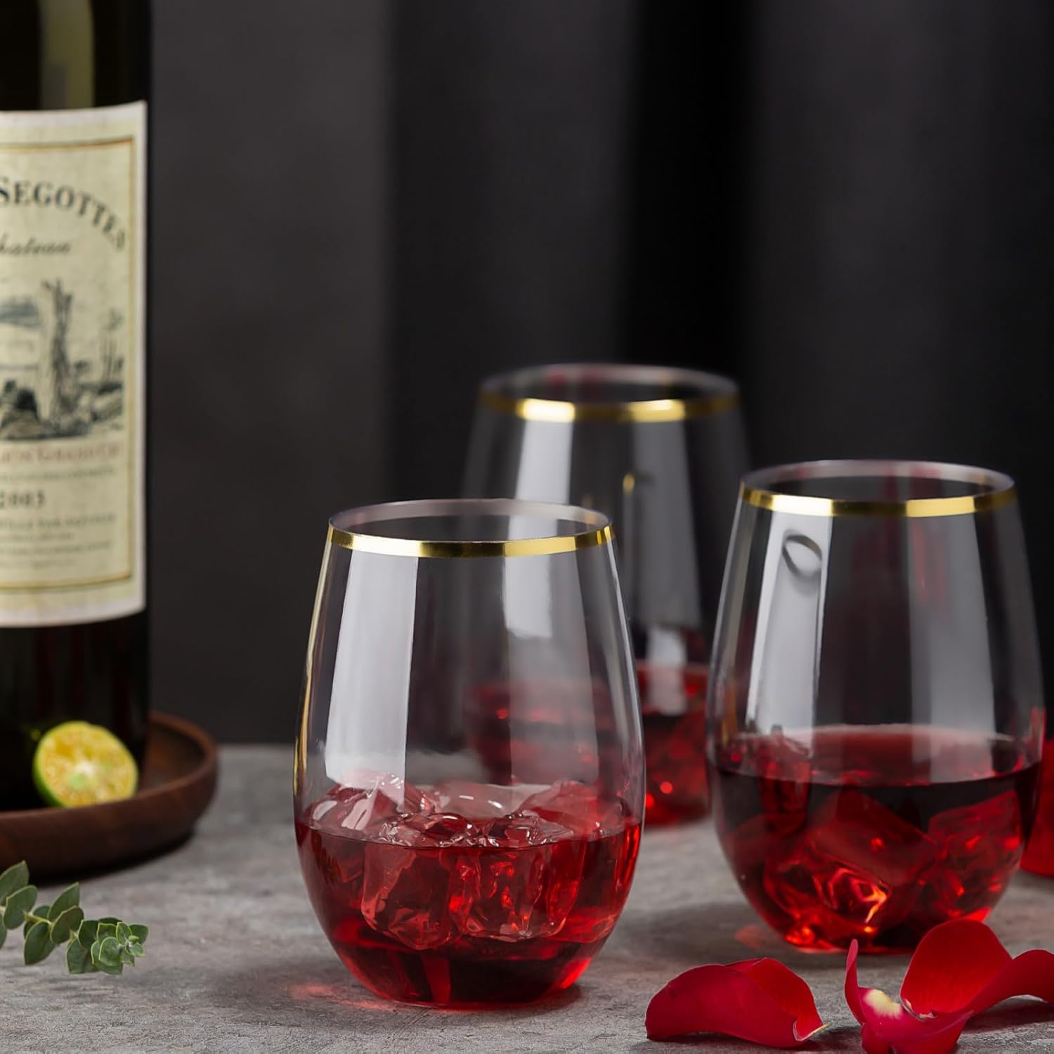 32 Pack Disposable Clear Plastic Champagne Flutes & Wine Glasses - 16 PCS 9oz & 12oz Stemless Glasses for Parties