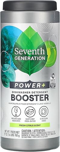 Seventh Generation Power+ - Detergente potenciador en polvo para lavavajillas, Blasts Away - Alimentos pegados, aroma cítrico fresco, 27 onzas