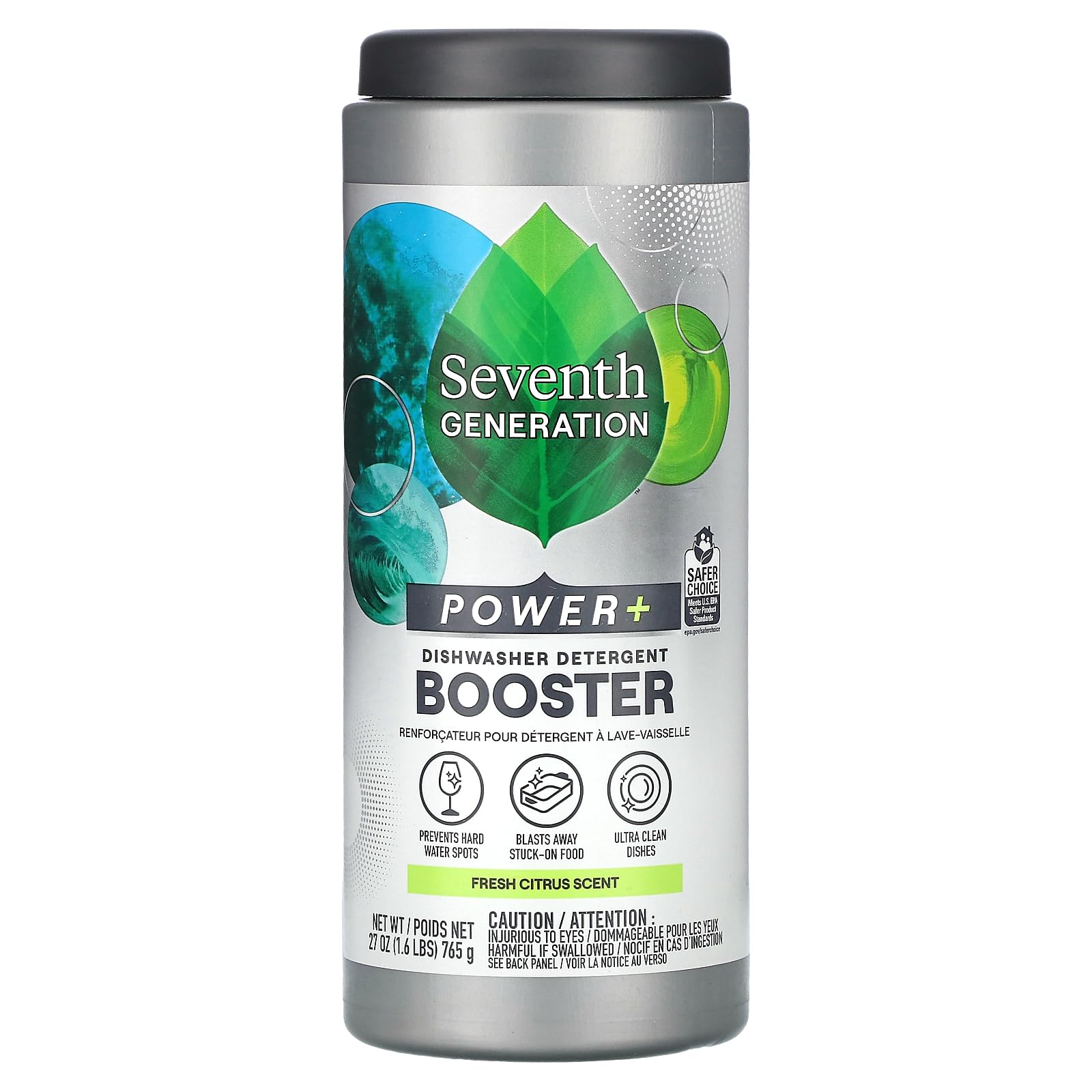 Power+ Dishwasher Detergent Booster Powder, Blasts Away Stuck-On Food, Fresh Citrus Scent, 27 Oz