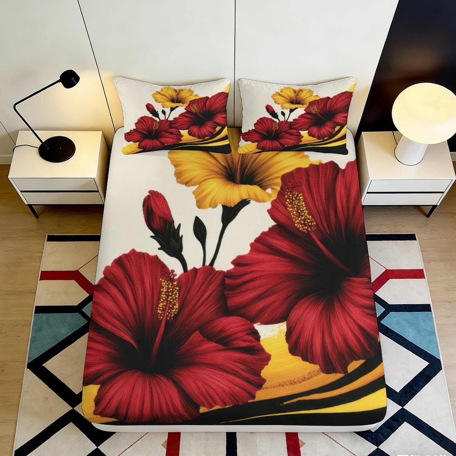 3D Printed Oriental Style Fitted Sheet Microfiber Deep Pocket Non-Slip Bedroom Bedding Asian Pattern Mattress Fitted Cover Washable 160x200x25cm