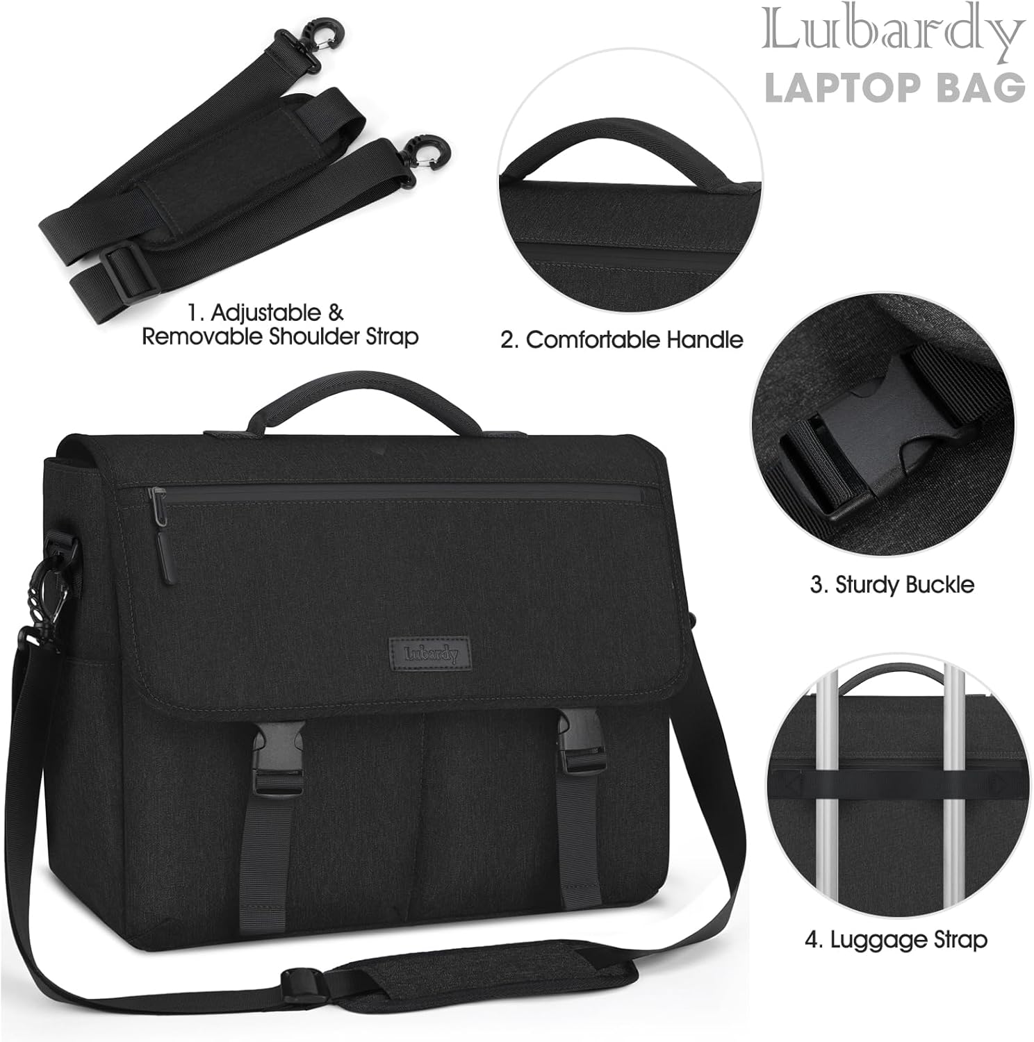 Laptop Bag 15.6 Inch Laptop Messenger Bag Waterproof Laptop Briefcase for Men Women Large Lightweight Shoulder Bag Computer Bag for Work Business Travel College, Black