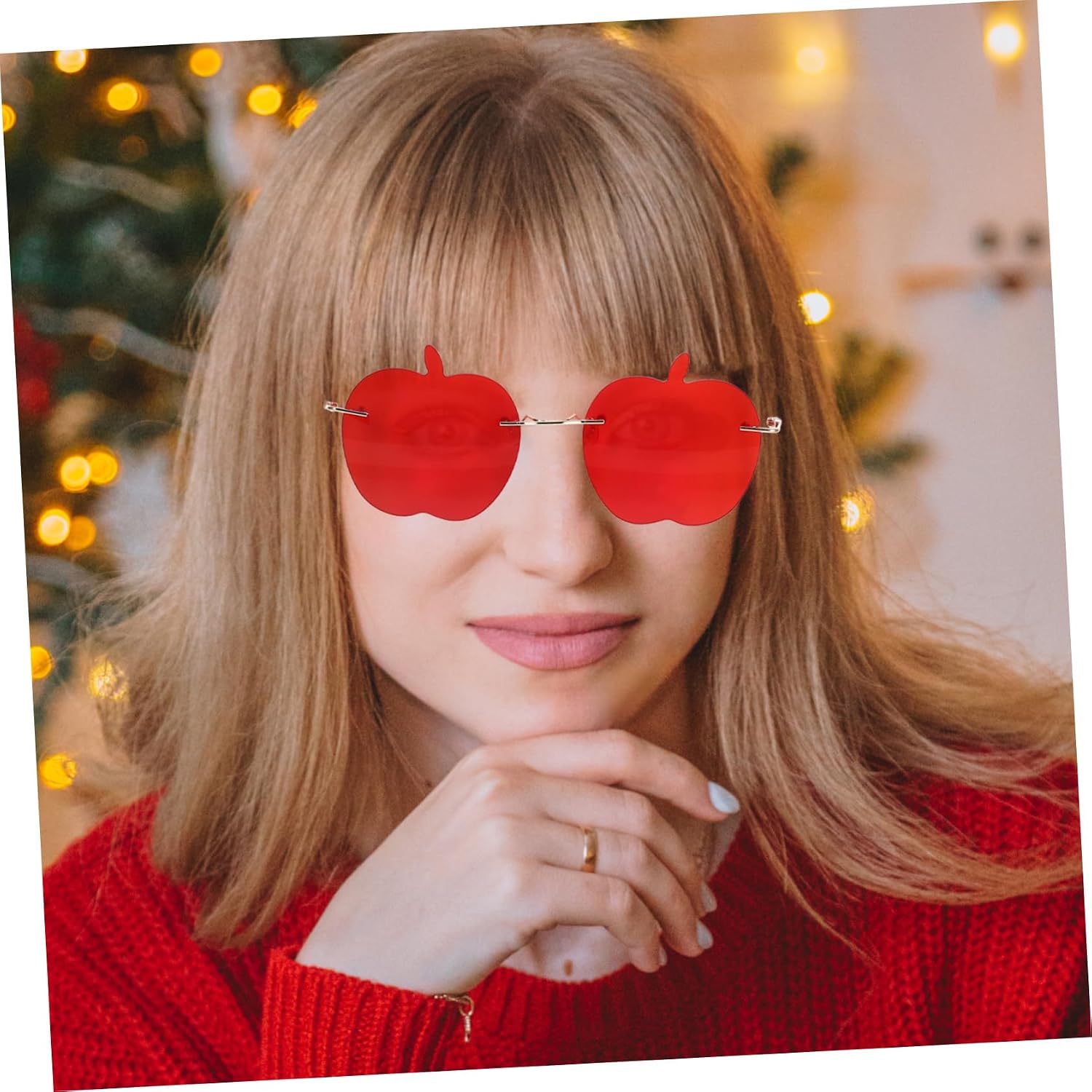 Rimless Shaped Sunglasses for Women Small Lightweight Material Fashionable Red Eyewear for Party Beach Halloween Photo Shoot Gift