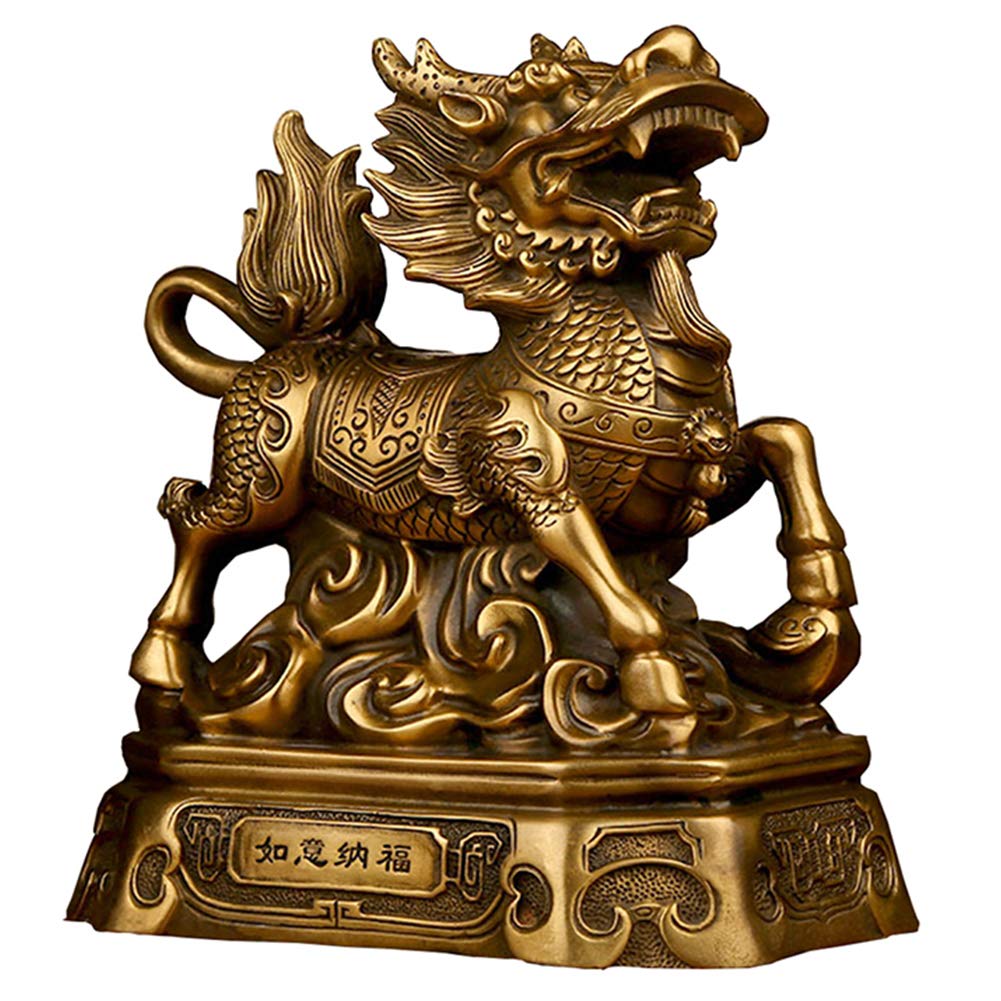 IUokLU Feng Shui Ornaments Brass Statue Figurine Ornament Chi Lin/Kylin Sculpture Wealth Prosperity Home Decoration, Best Housewarming Congratulatory Gift,B (A A)