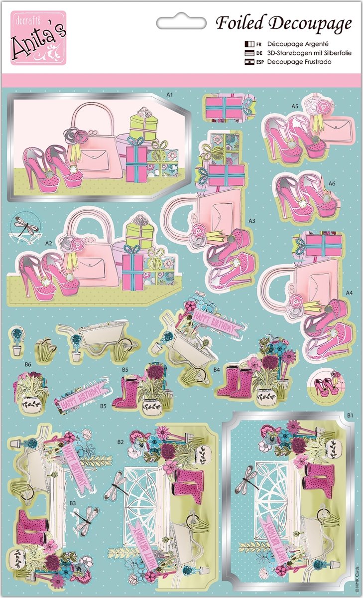 docrafts Anita's A4 Girly Gifts Coloured Foiled Decoupage Sheet ANT 169774