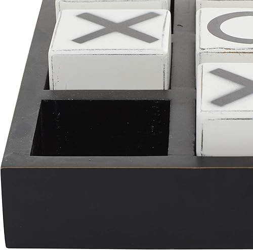 Miniatura 5 de Deco 79 Juego de madera Tic Tac Toe con piezas de bloque blancas, 14 x 14 x 4 pulgadas, negro