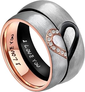 His & Hers Real Love Heart Promise Ring Stainless Steel Couples Wedding Engagement Bands Top Ring, 6mm