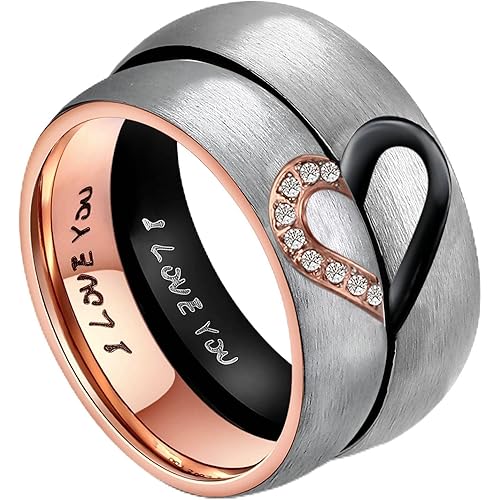 ANAZOZ His & Hers Real Love Heart Promise Ring Stainless Steel Couples Wedding Engagement Bands Top Ring, 6mm