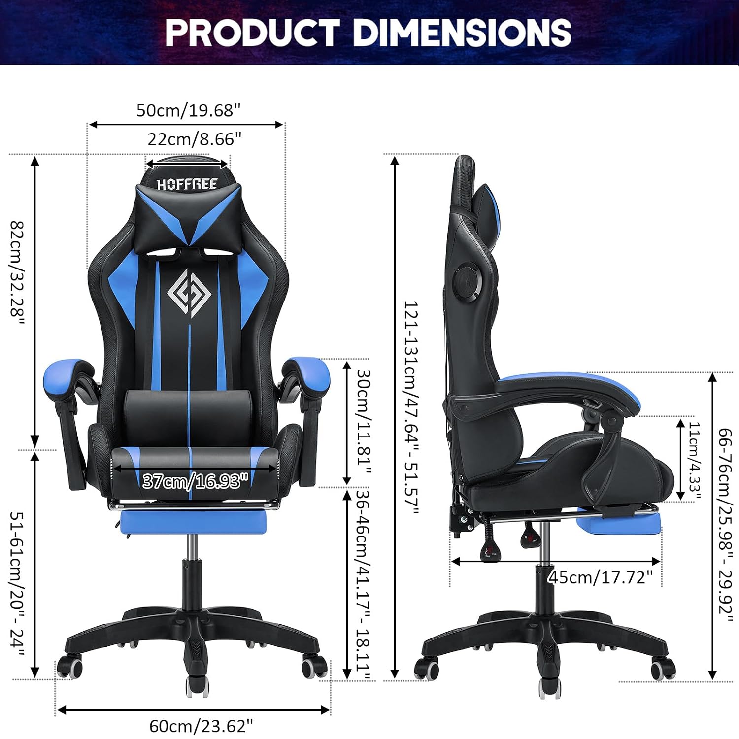 Gaming Chair with Bluetooth Speakers and RGB LED Lights Ergonomic Massage Video Game Chair with Footrest High Back with Lumbar Support Blue and Black Gaming Chair with Bluetooth Speakers and RGB LED Lights Ergonomic Massage Video Game Chair with Footrest High Back with Lumbar Support Blue and Black