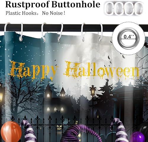 Miniatura 2 de Renaiss Cortinas de ducha de 72 x 72 pulgadas para baño, niños, lámpara de calabaza de dibujos animados, cortina de ducha enana, castillo, sombrero