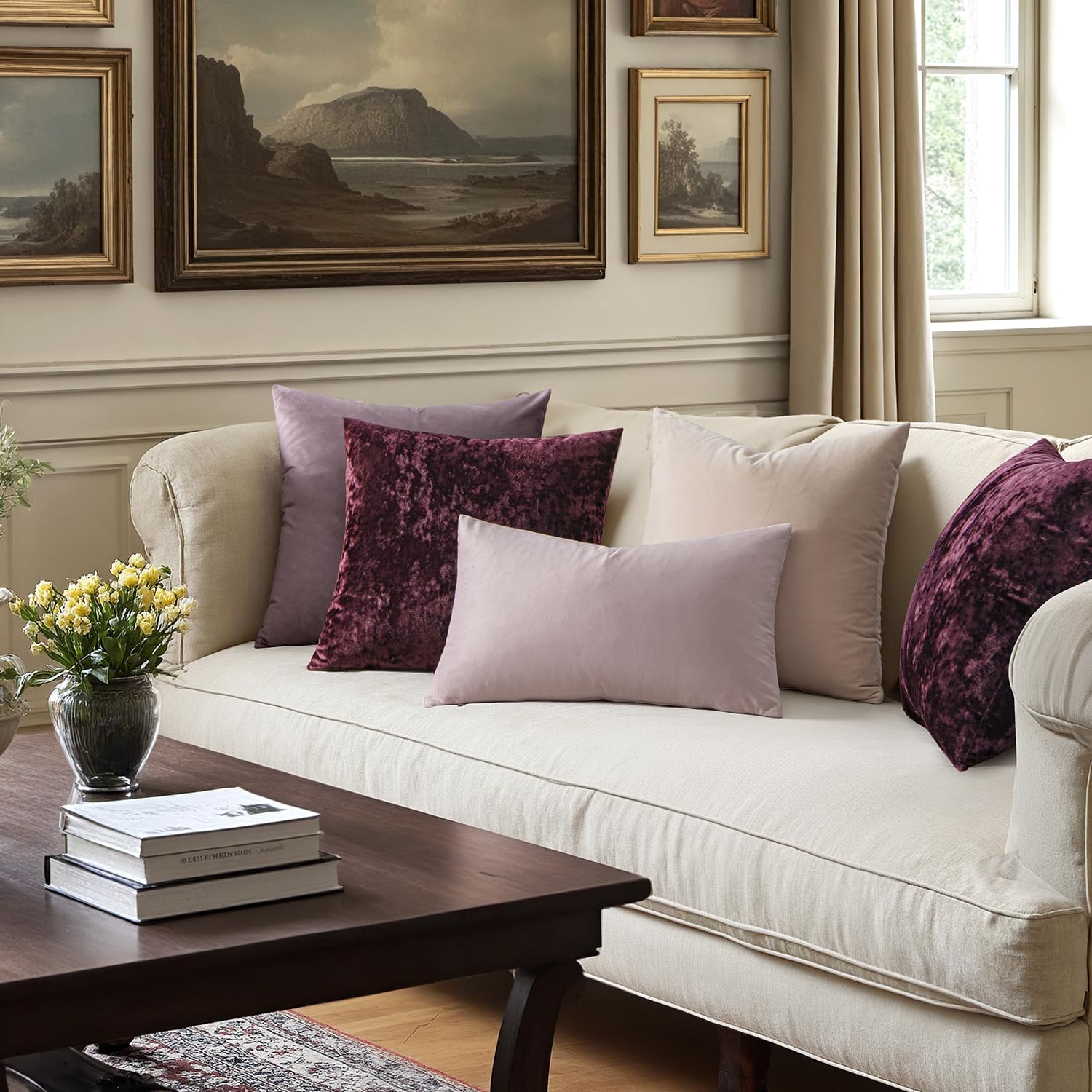 MIULEE Velvet Throw Pillow Covers Set of 2, Soft Neutral Decorative Pillow Cases with Luxurious Textured Vintage Cushion Covers for Home Decor Couch Sofa Bed,Purple 18x18 inch 18" x 18" (Pack of 2) Purple