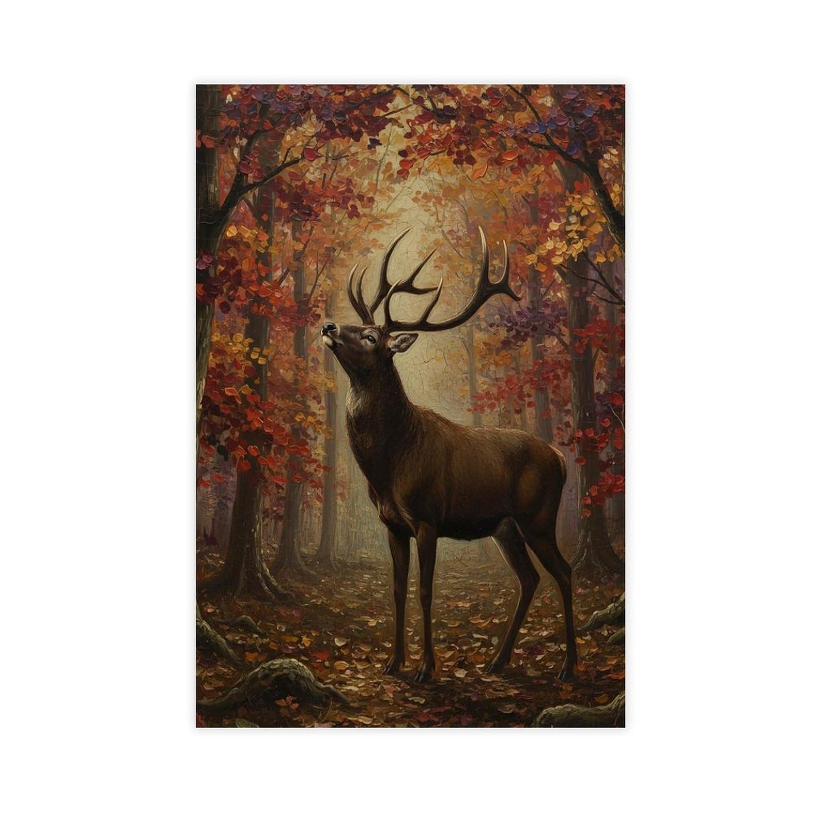 Bareronor Brown Majestic Stag In Autumn Forest Canvas Poster Bedroom Decor Landscape Office Room Decor Gift 8" L X 12" W