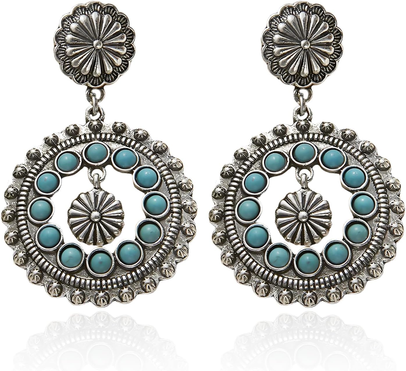 Silver Western Earrings Turquoise Earrings for Women Boho Chic Clothing Western Jewelry for Women Outfit Country Concert Outfits Cowboy Chic Rodeo Outfit Shirts Dress Accessories
