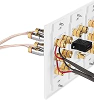 Vista 7 de Fosmon HD8006 placa de pared de 3 grupos para sonido envolvente 7.1 de Home Theater con uniones de cobre chapadas en oro. Blanco