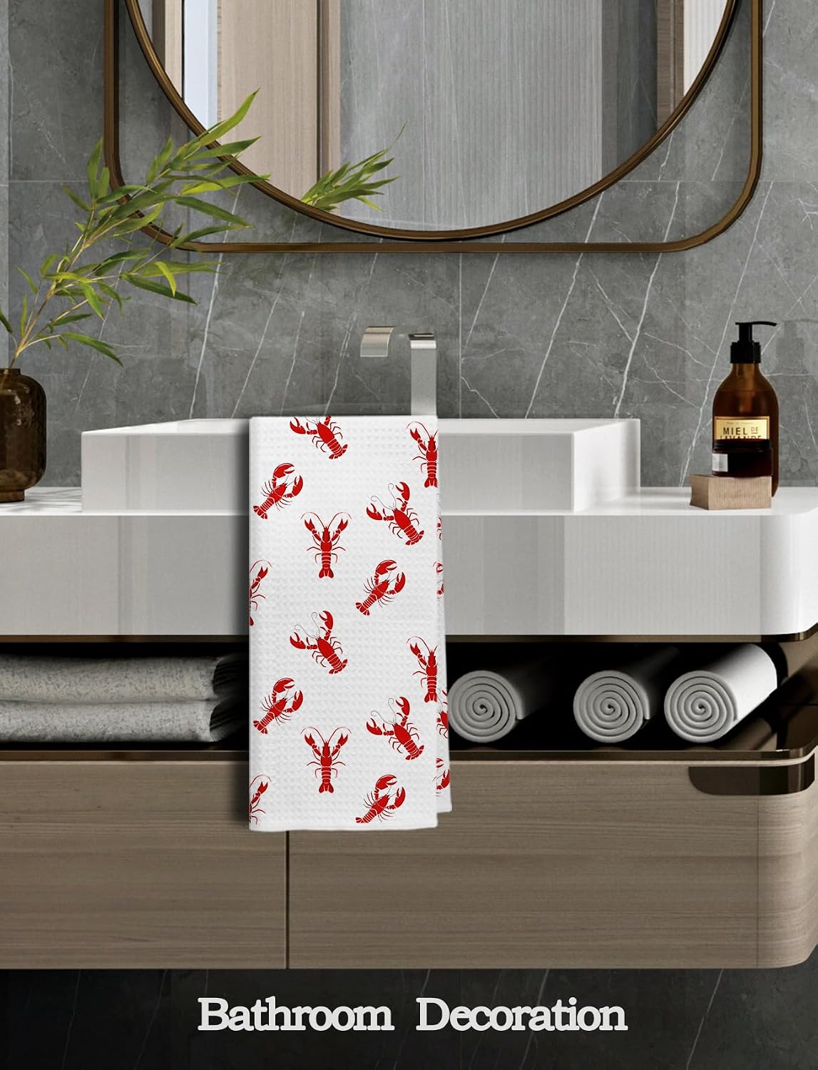 Red Lobster Beach Kitchen Towels,Coastal Ocean Crawfish Dish Tea Towels for Kitchen Decor,Nautical Beach Hand Towels for Bathroom Decor, Crawfish Boil Party Supplies,16x24 Inch image 4
