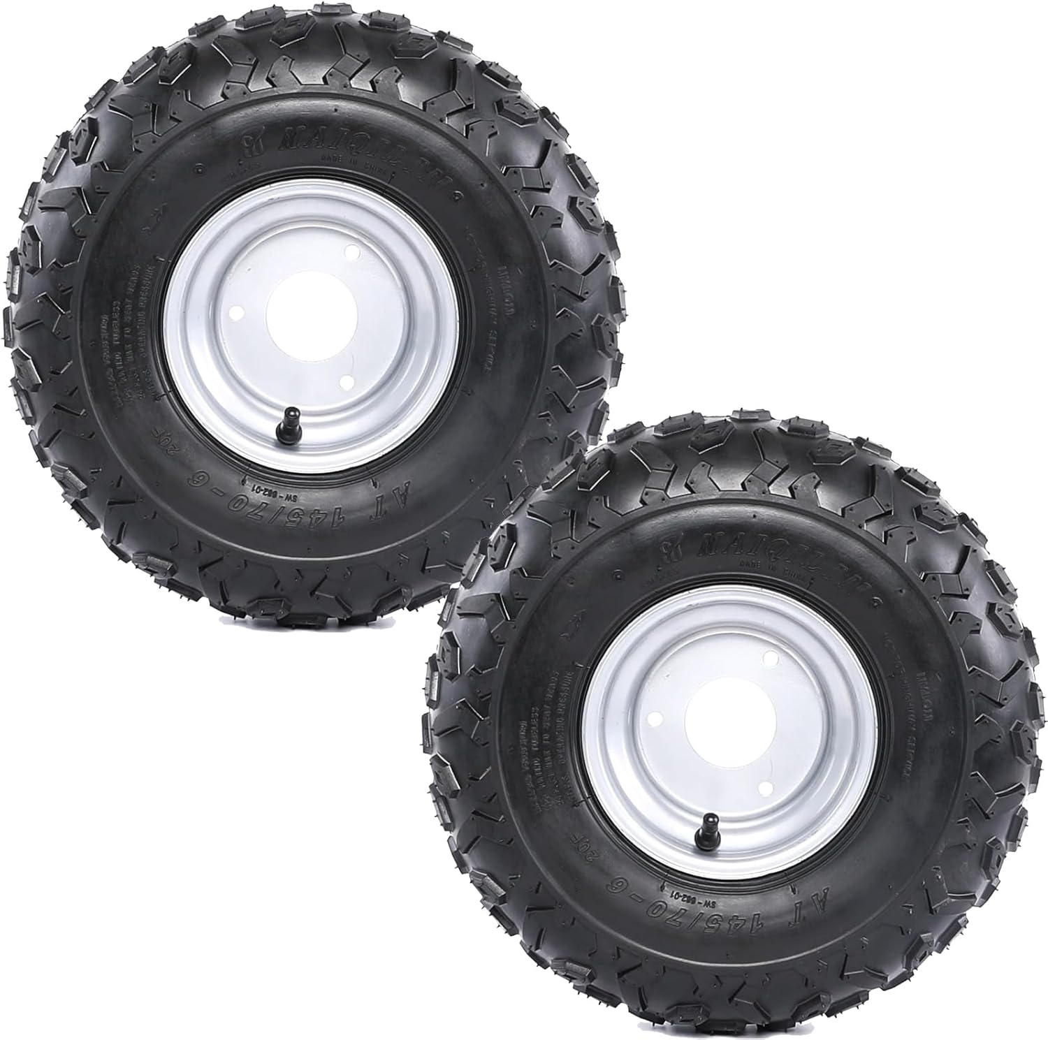 145/70-6 6-Inch Go Kart Wheel & Tire – 3-Bolt Pattern, 4PR Tubeless, 10 PSI Operating Pressure – for Go Cart Golf Cart ATV UTV Quad Buggy Moped Drift Trike (Set of 4)