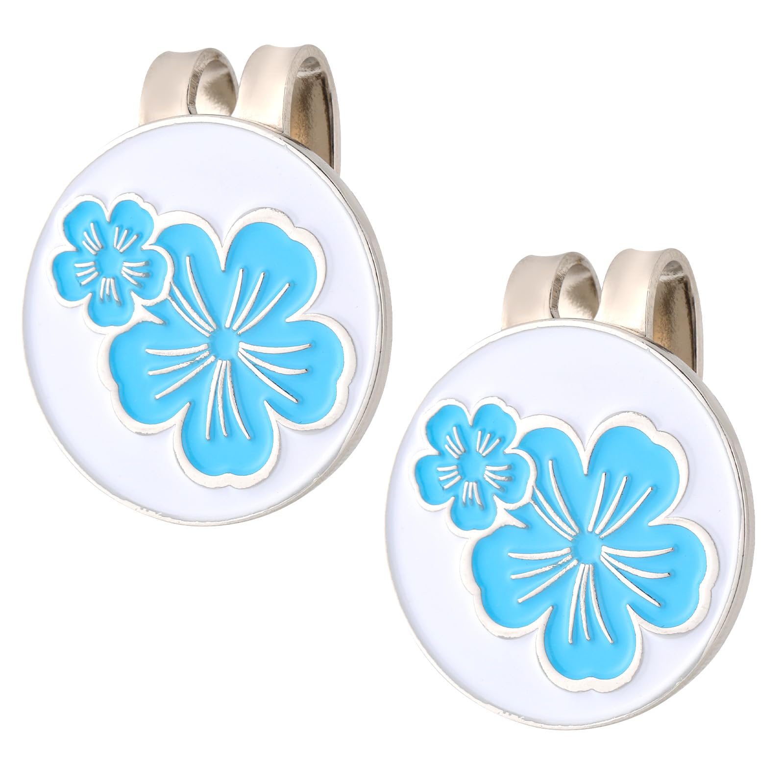 lasuroa 2pcs Magnetic Golf Hat Clip, Flower Magnetic Golf Ball Marker with Hat Clip Set Ball Bag Accessories for Women Men Golfer Gift (Blue)