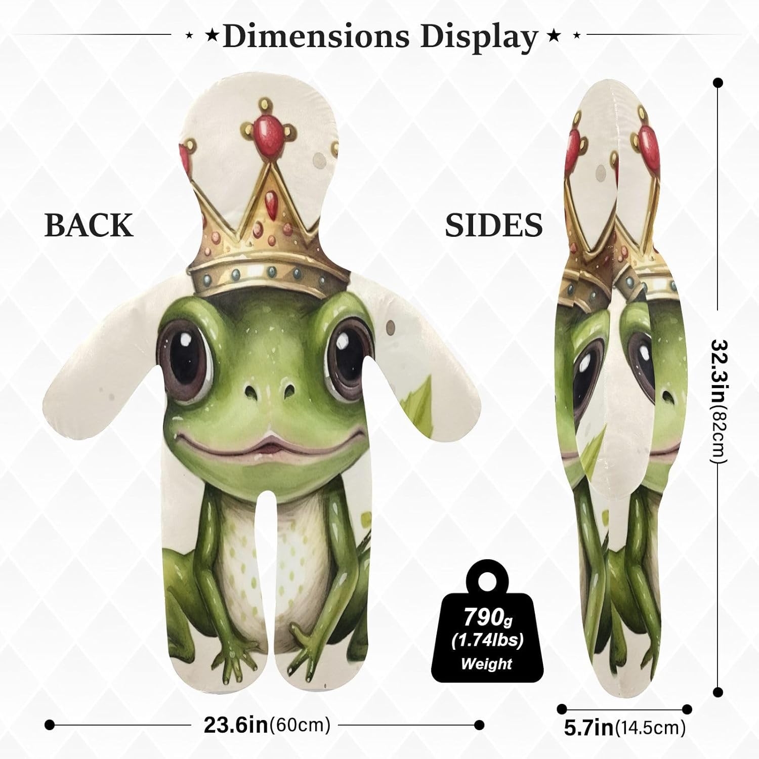 Crowned Frog Human-Shaped Pillow Soft Body Pillows Washable Velvet Pillows for Anxiety Relief Sleeping Cuddling & Support
