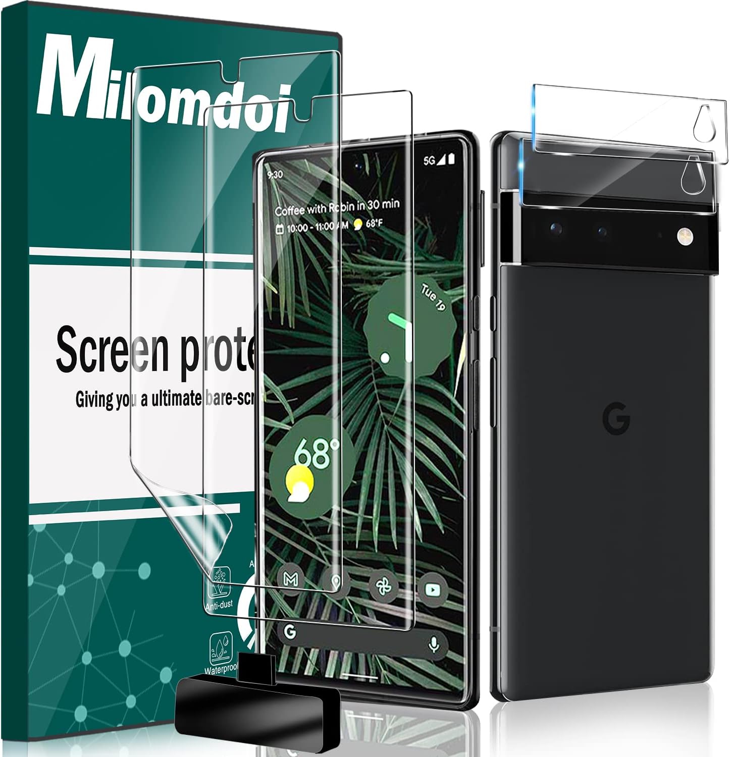 Milomdoi Designed for Google Pixel 6 Pro Screen Protector [NOT Glass], 2 Pack HD Flexible TPU Film with 2 Pack Tempered Glass Camera Lens Protector, Support Fingerprint Unlock, No Bubbles, 4 Pack