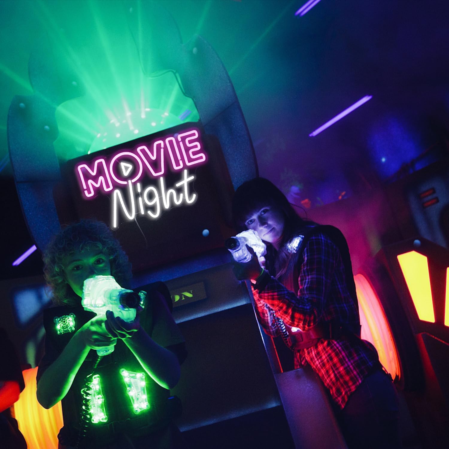 Movie Night Neon Sign LED Pink White Neon Light for Wall Decor Dimmable USB Cinema Led Neon Sign for Theater Film Room Party Decor Man Cave Boys Gift(16.5’’X9.8’’) - Image 7