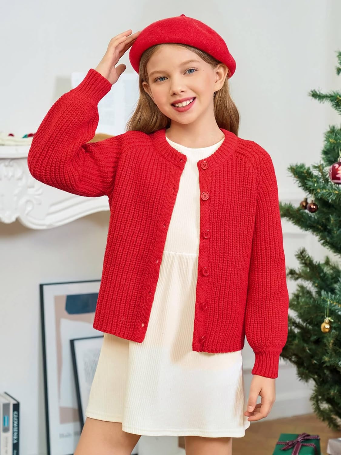 Haloumoning Girls Cardigan Button Down Long Sleeve Chunky Knit Sweater Fall Cute Outerwear Coat 5-14Y - Image 2