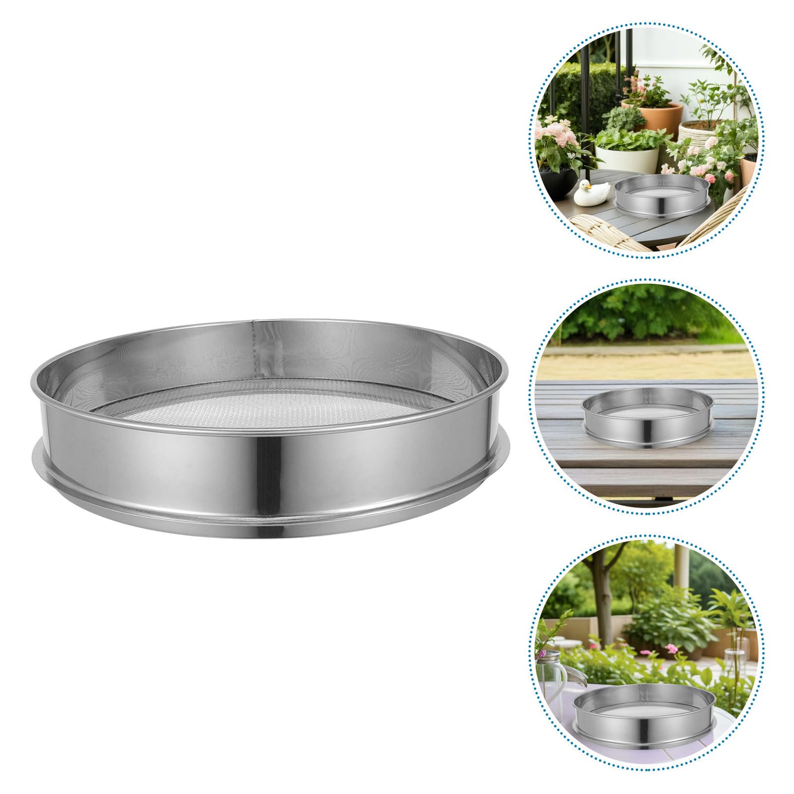 Housoutil Cedazo de Compost de Suelo Manual 35 CM Malla de 4 MM Acero Inoxidable, Herramienta para Clasificación de Arena y Tierra en Macetas y Jardines