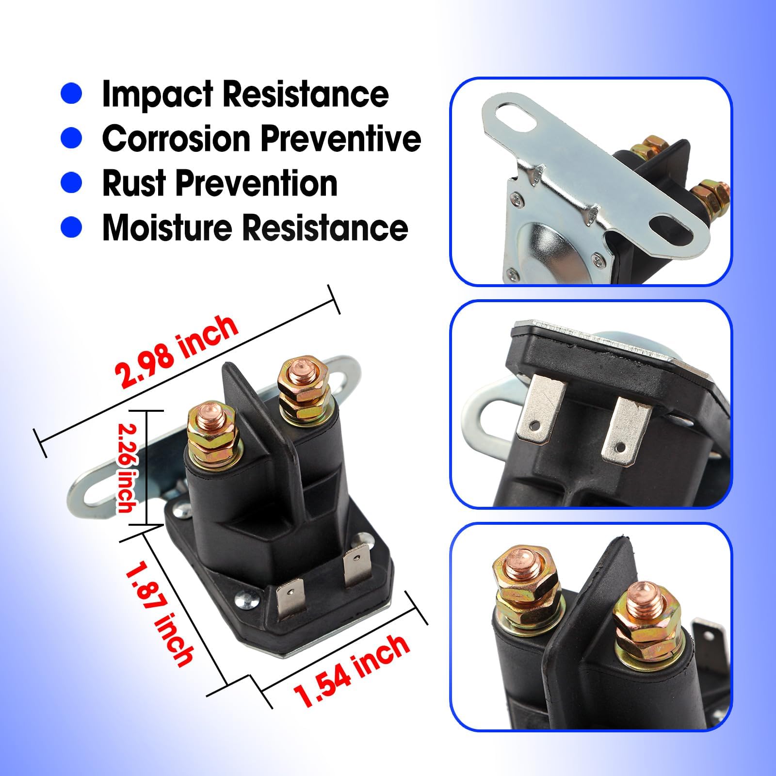 Solenoide de arranque de repuesto 606445, solenoide de arranque para cortacésped compatible con Hustler Dash XD Raptor FasTrak X XD XDX XL TrimStar con 2 terminales de pala y 2 pernos, fácil de