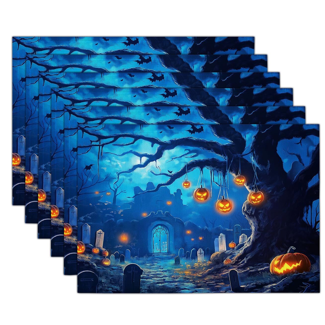 Sets de table forêt nocturne horreur 6 pcs pour repas Halloween