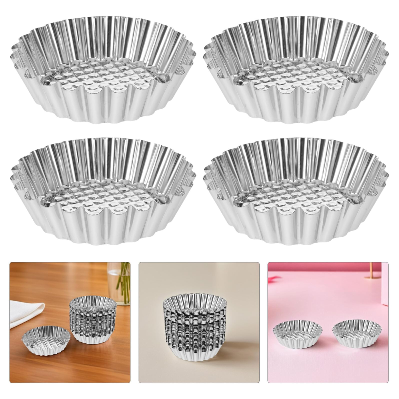 30 Unidades Moldes para Tartas de Huevo de Acero Inoxidable Antiadherentes con Borde Engrosado para Hornear Mini Tartas Muffins y Cupcakes Cocina Doméstica y Profesional