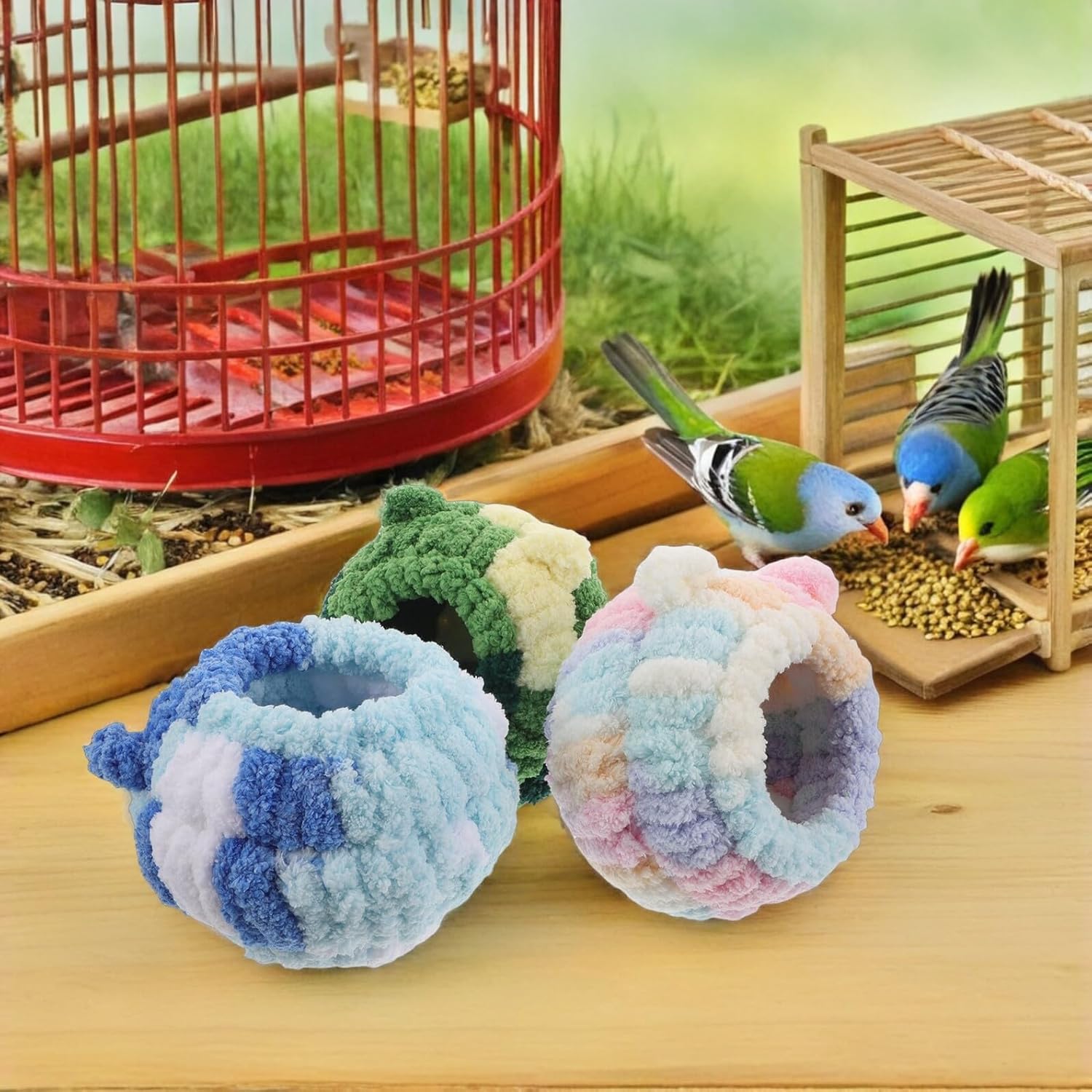 Cabilock 3pcs Parrot Nest House and Cozy Bird Hammock for Winter Warmth, Plush Cage Hideaway Bed for Lovebirds, Cockatiels, African Grey, Soft Snuggle Hut Bird Sleeping Bed