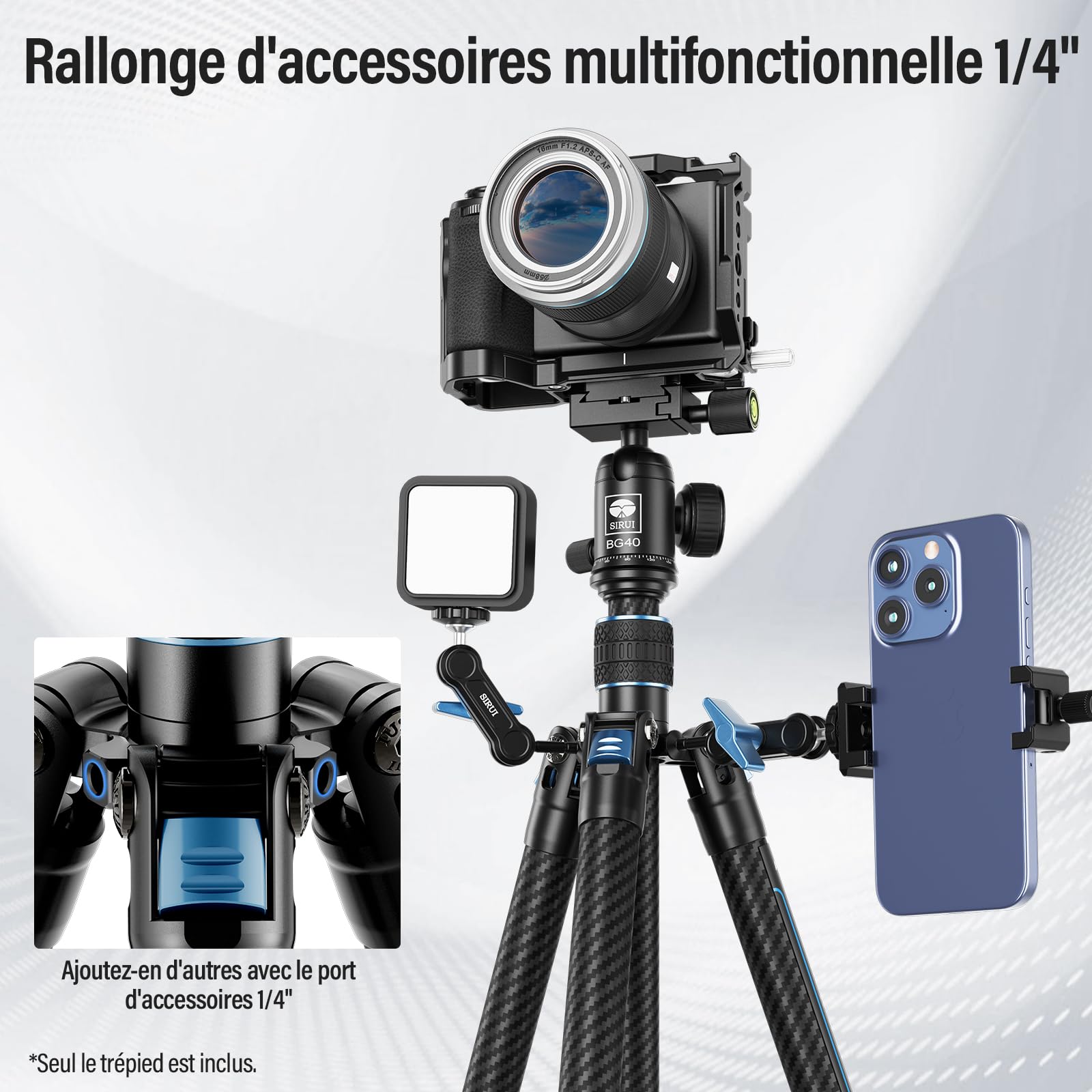SIRUI 60'' Trépied Appareil Photo avec PTZ 360°,Trépied Vidéo en Fibre de Carbone,Pied Camera de 2 LB avec Plaque de Chargement Rapide,Poids Maximum 10kg(Traveler X-III)