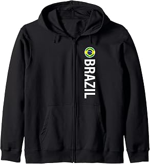 Brazil Flag Vertical Zip Hoodie