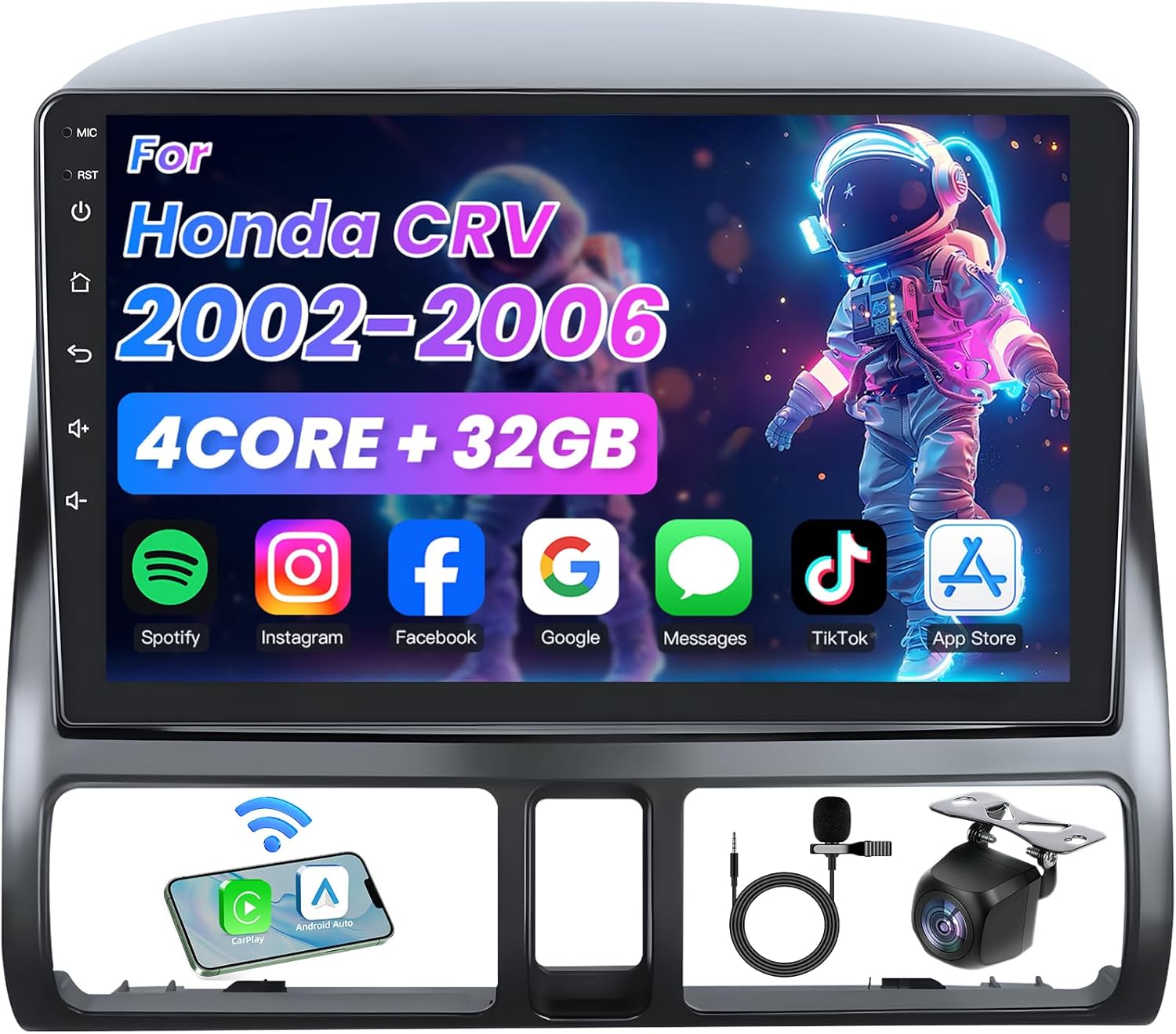 4Core Car Radio for Honda CRV 2002-2006: 9inch HD IPS Touchscreen Replacement Wireless CarPlay&Android Auto GPS 5GWiFi Head Unit Bluetooth5.0 SWC Backup Camera FM