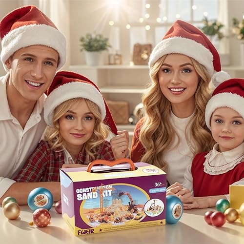 Miniatura 6 de Kit de construcción de arena, arena de juego de 2.2 libras con caja de arena, 1 alfombrilla de juguete, 8 camiones de construcción de aleación,