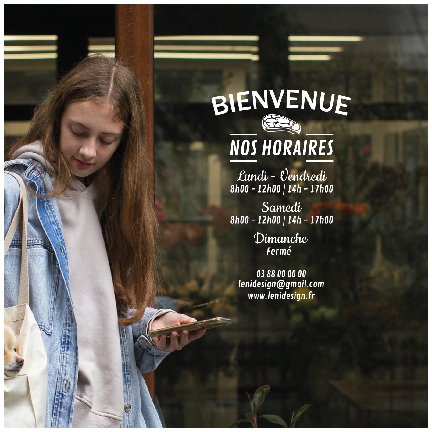 Sticker Horaires Ouverture Magasin Personnalisé – Autocollant Vitrine Commerce 28x42 cm – Adhésif Horaires Boutique/Restaurant/Salon – Vinyle Intérieur Extérieur – Blanc Noir Or Argent
