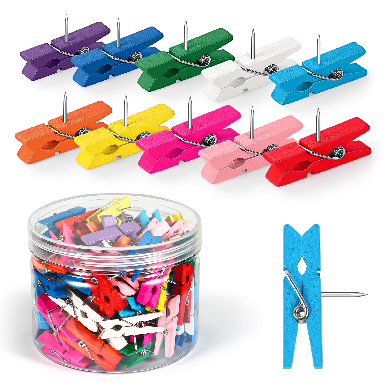 GOOLADA 10 Colors Push Pin Clips 110pcs Wooden Push Pins Colorful Cute Pushpins Fun Thumb Tacks for Wall Corkboard Board Bulletin at Home Offices