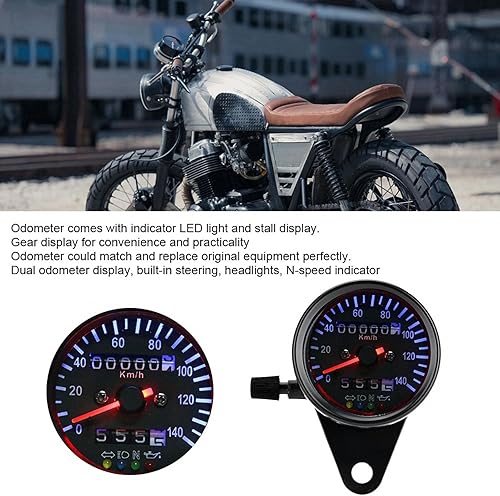 Miniatura 3 de KIMISS Luz de fondo LED de 12 V para motocicleta, kit de medidor de velocímetro de doble odómetro Cafe Racer + medidor de odómetro universal para