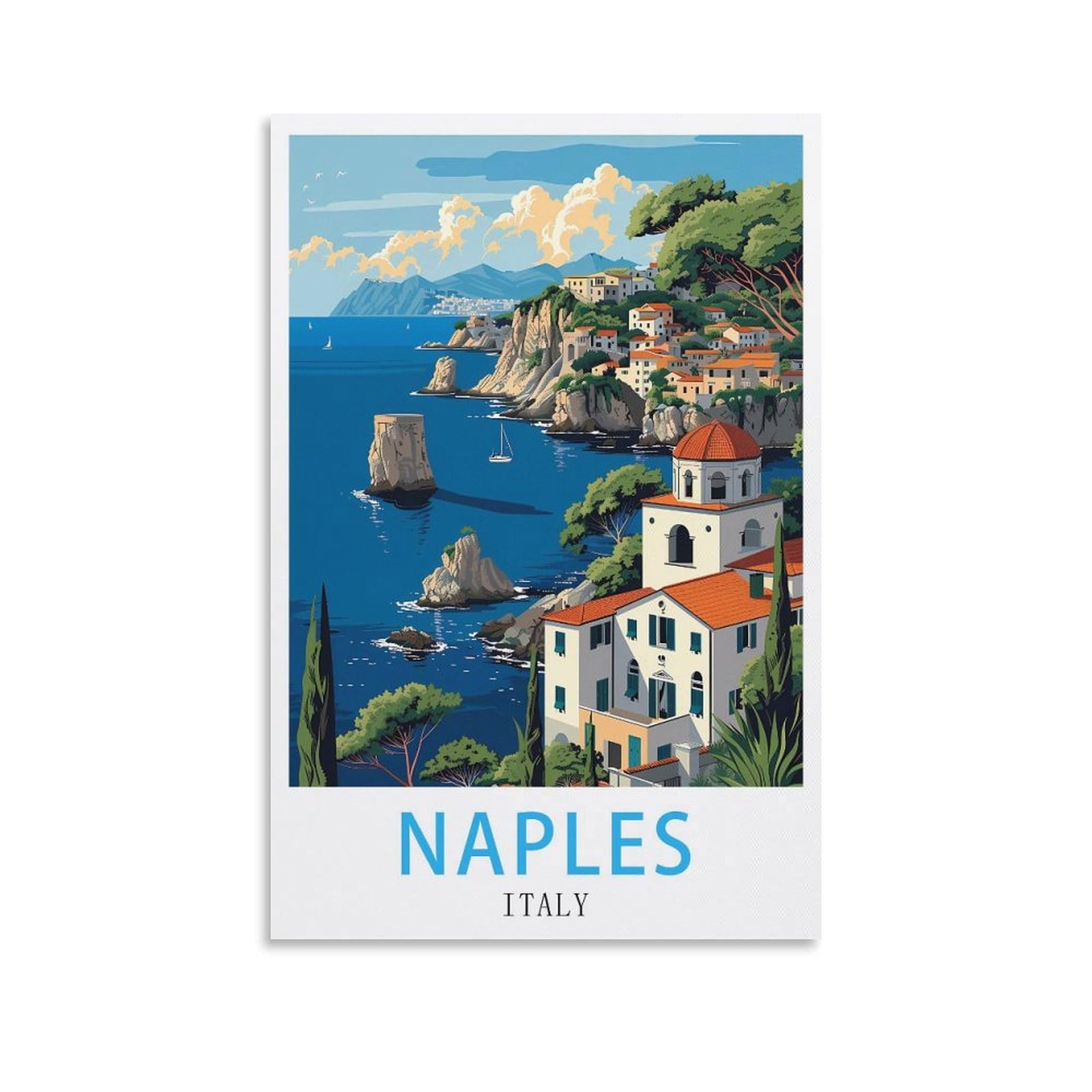 Lnuyitr Unframe-Style Naples Italy Vintage Travel Posters 08X12inch(20X30cm) Canvas Art Posters And Wall Art Picture Prints Modern Home Bedroom Decor Posters