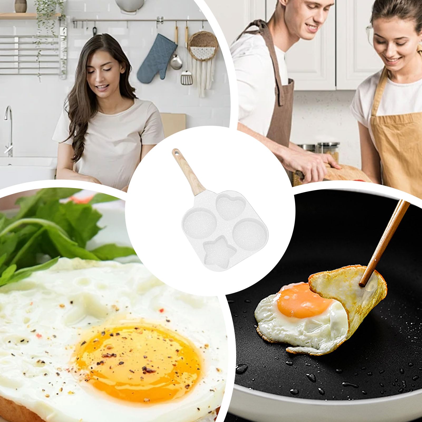 Genérico Sarten Tortitas De 4 Agujeros, Non-stick Sarten Huevo Frito, Para 4 Huevos, Con Corazón Y Estrella Puntas, Aleación Aluminio, Ideal Para Cocinas Y Inducción, 18cm,