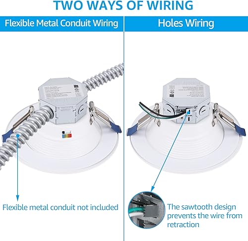 Miniatura 3 de TORCHSTAR Paquete de 8 5CCT de 6 pulgadas LED integrados sin lata LED empotrados con caja de conexión, deflector profundo antirreflejo, luz